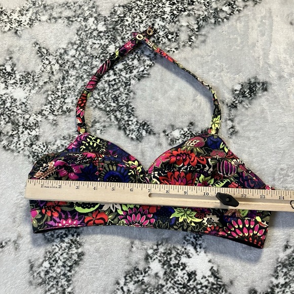 Juicy Couture Swimwear Sz Small Halter-neck bikini top vibrant floral pattern. - Picture 2 of 9